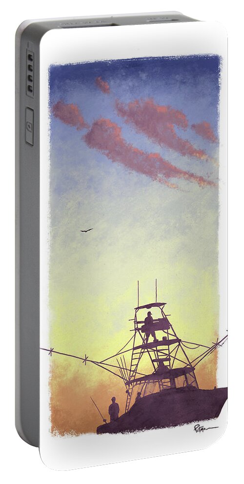 Offshore Fishing Portable Battery Charger featuring the digital art Morning Troll by Kevin Putman