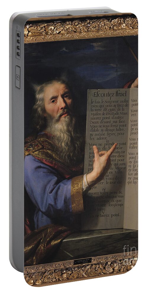 Art Portable Battery Charger featuring the painting Moses With The Tablets Of The Law, 1663 by Philippe De Champaigne