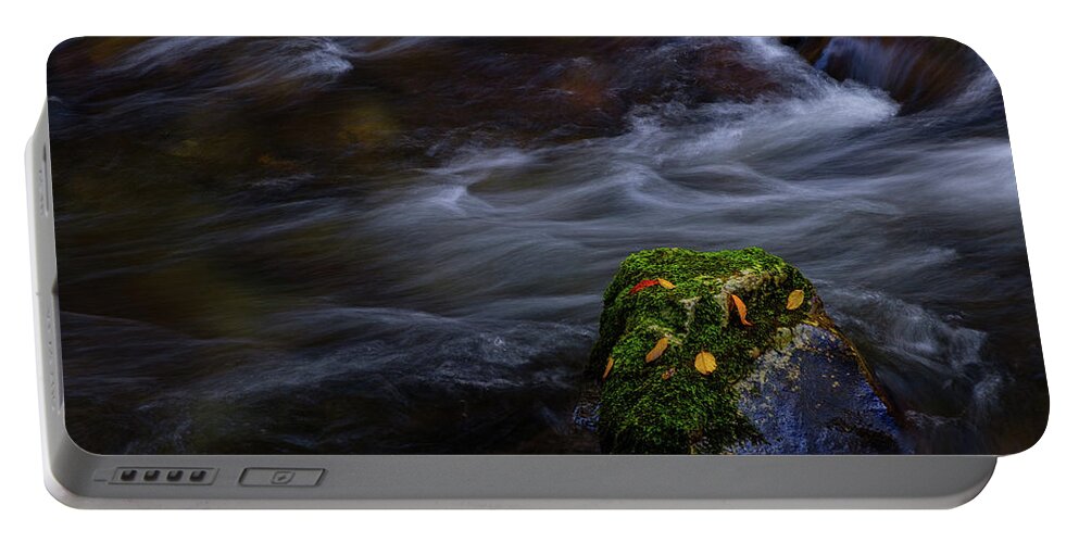 Sunset Portable Battery Charger featuring the photograph Moss Covered Rock by Johnny Boyd