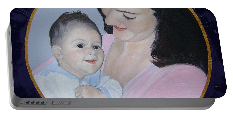 Mother And Child Portable Battery Charger featuring the painting Mother and Child by Therese Legere