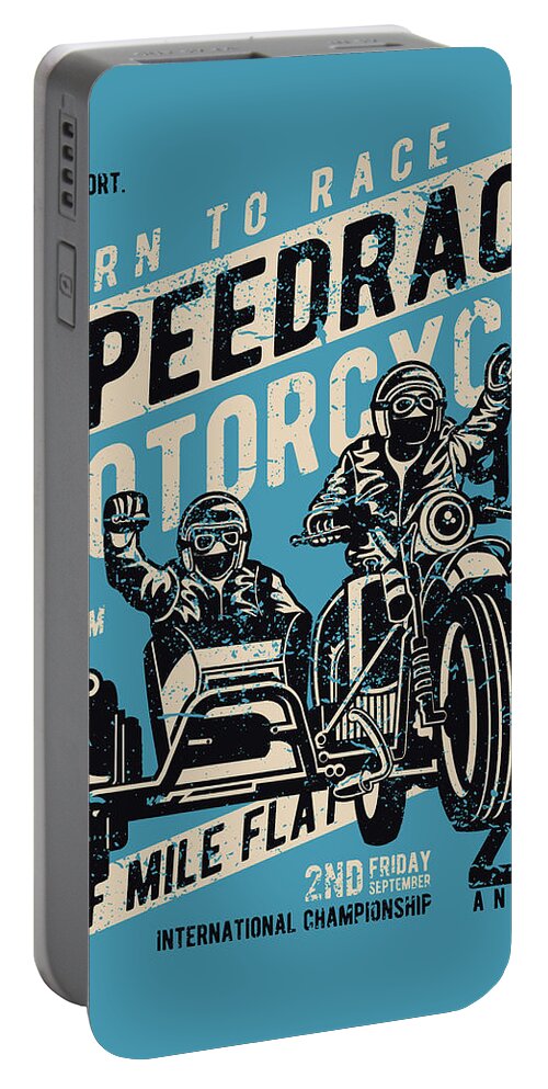 Motorcycle Portable Battery Charger featuring the digital art Motorcycle with side car racers by Long Shot