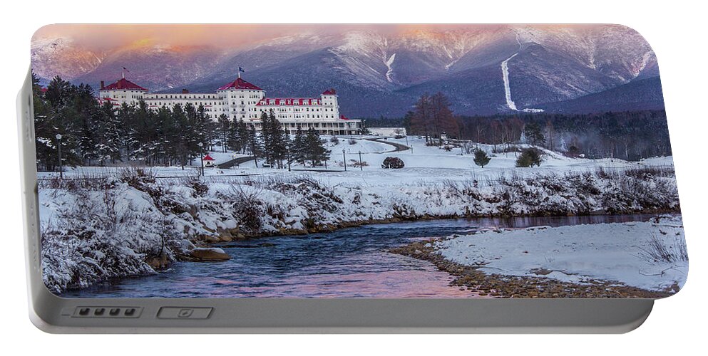 Alpenglow Portable Battery Charger featuring the photograph Mount Washington Hotel Alpenglow by Chris Whiton