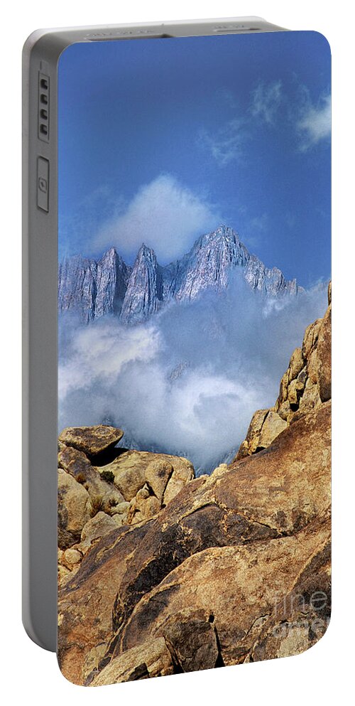North America Portable Battery Charger featuring the photograph Mount Whitney In Clouds Alabama Hills California by Dave Welling