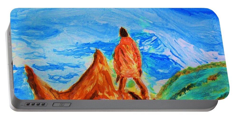 Mountain Vista Portable Battery Charger featuring the painting Mountain Vista by Stanley Morganstein