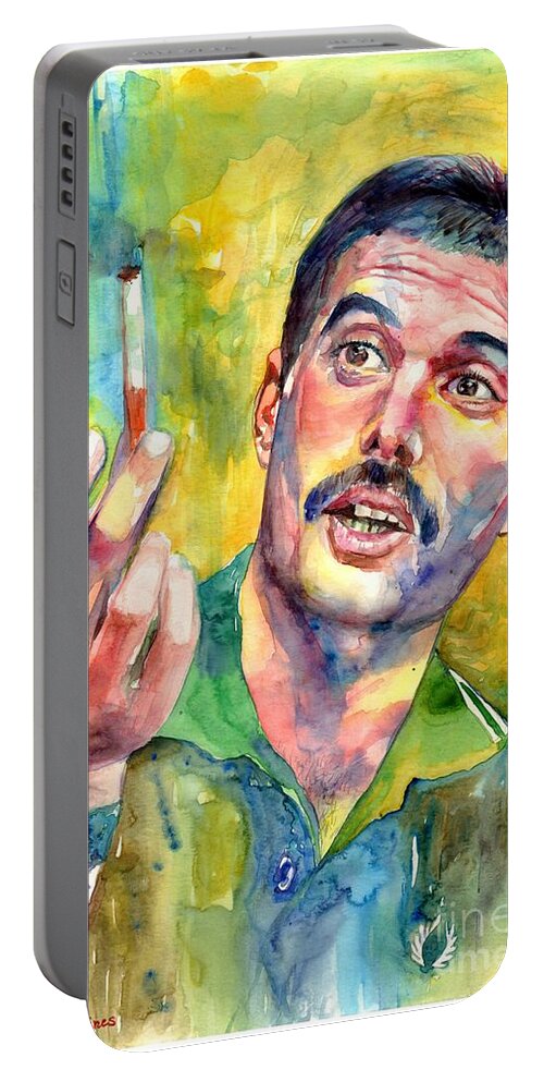 Freddie Mercury Portable Battery Charger featuring the painting Mr Bad Guy - Freddie Mercury Portrait by Suzann Sines