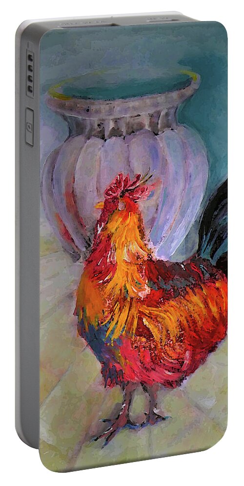 Mr. Portable Battery Charger featuring the painting Mr Roosters Roost Pot by Lisa Kaiser