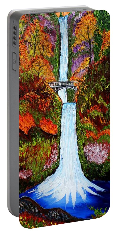  Portable Battery Charger featuring the painting Multnomah Falls Water Bridge Of Autumn #2 by James Dunbar