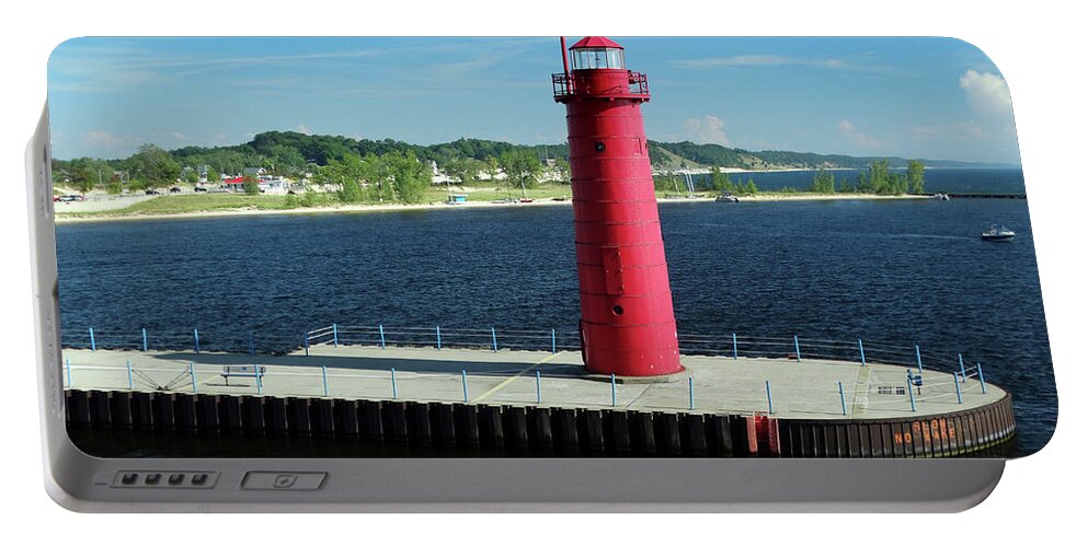 Lake Express Ferry Portable Battery Charger featuring the photograph Muskegon South Pierhead Light by David T Wilkinson
