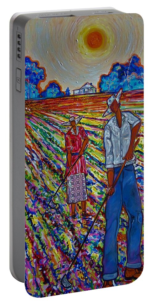 Abstract Landscape Black Art Portable Battery Charger featuring the painting My Father Land by Emery Franklin