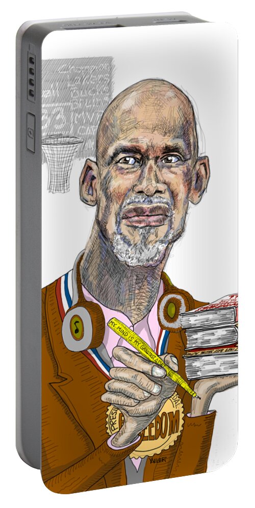 Kareem Portable Battery Charger featuring the drawing My Mind is my Greatest Asset by Robert Yaeger
