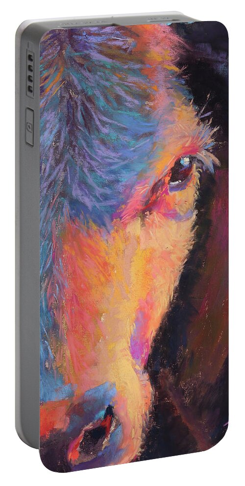 Cow Portable Battery Charger featuring the painting My Oreo by Susan Jenkins