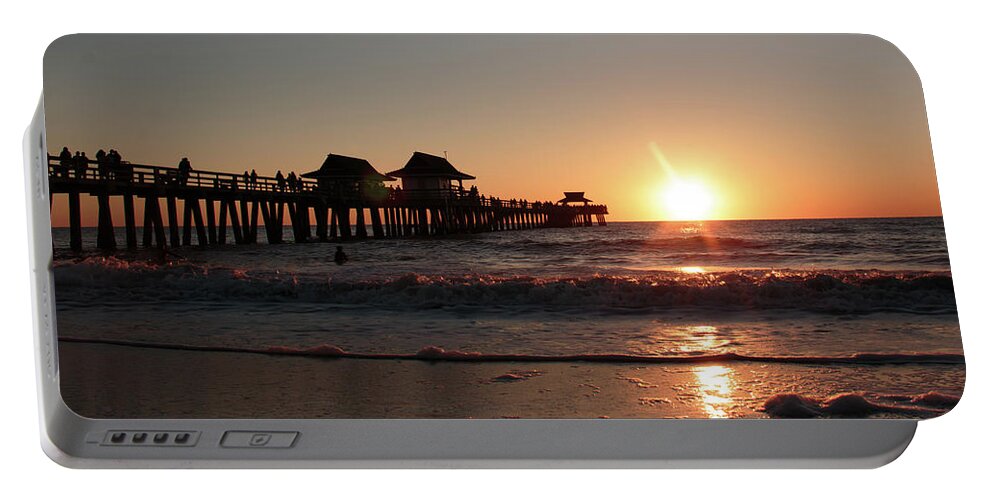 Florida Portable Battery Charger featuring the photograph Naples Sunsets - Busy Naples Pier at Sunset by Ronald Reid