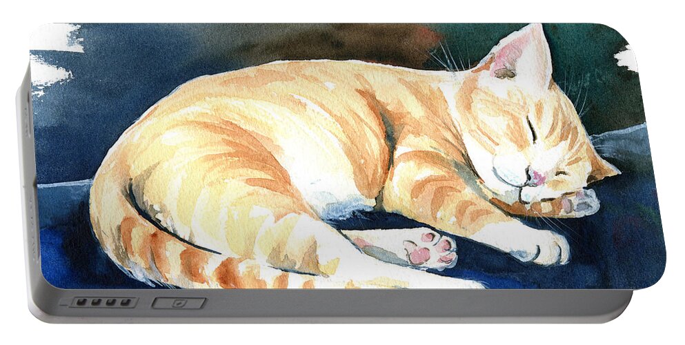 Cat Portable Battery Charger featuring the painting Naptime Cat Painting by Dora Hathazi Mendes