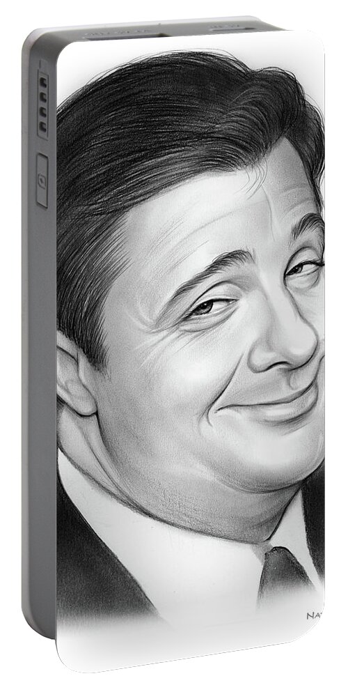 ﻿﻿nathan Lane Portable Battery Charger featuring the drawing Nathan Lane by Greg Joens