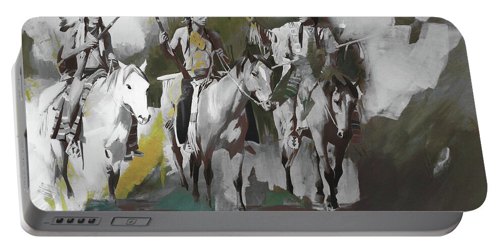 Native American Indian Portable Battery Charger featuring the painting Native American on Horses 012 by Gull G