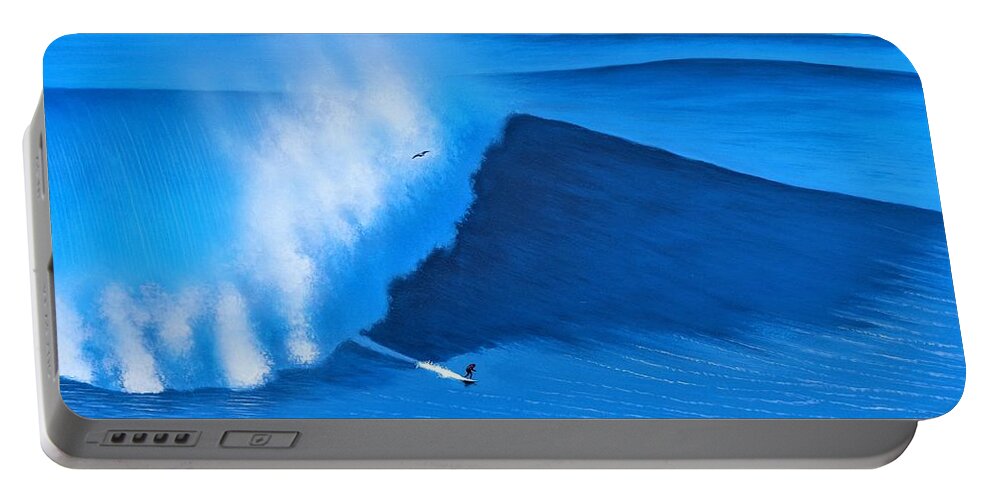 Surfing Portable Battery Charger featuring the painting Nazare Portugal 11-08-2017 by John Kaelin