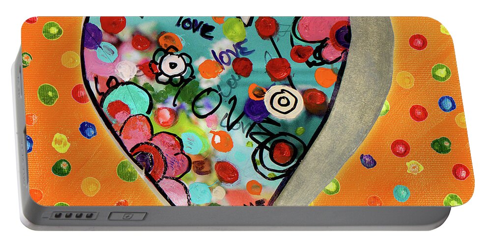 Neon Portable Battery Charger featuring the painting Neon Hearts Of Love Iv by Patricia Pinto