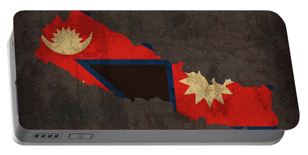 Nepal Portable Battery Charger featuring the mixed media Nepal Country Flag Map by Design Turnpike