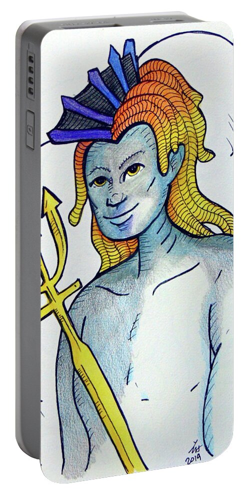 Neptune Portable Battery Charger featuring the drawing Neptune by Loretta Nash