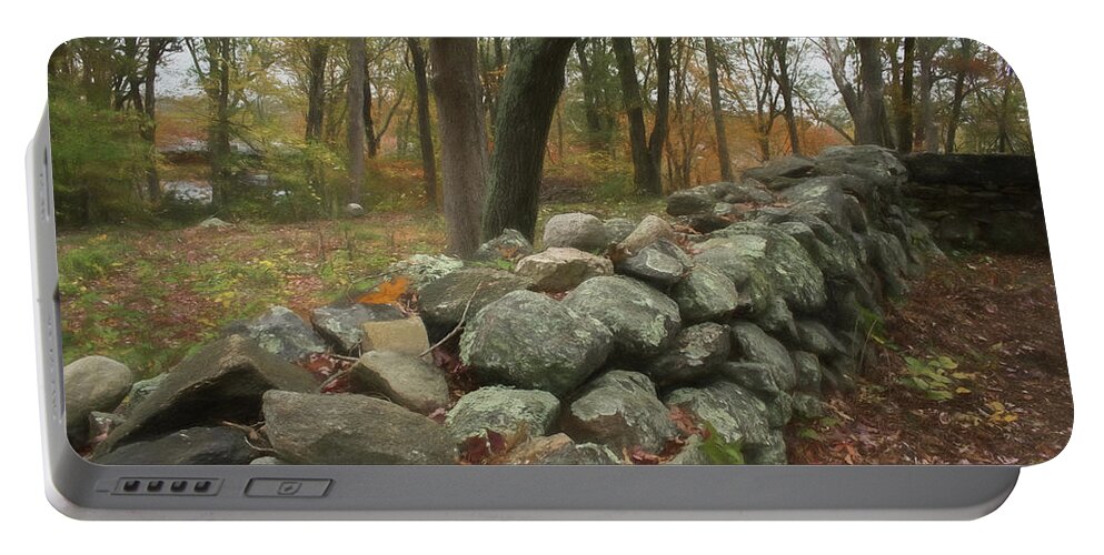 Stone Wall Portable Battery Charger featuring the photograph New England Stone Wall 1 by Nancy De Flon