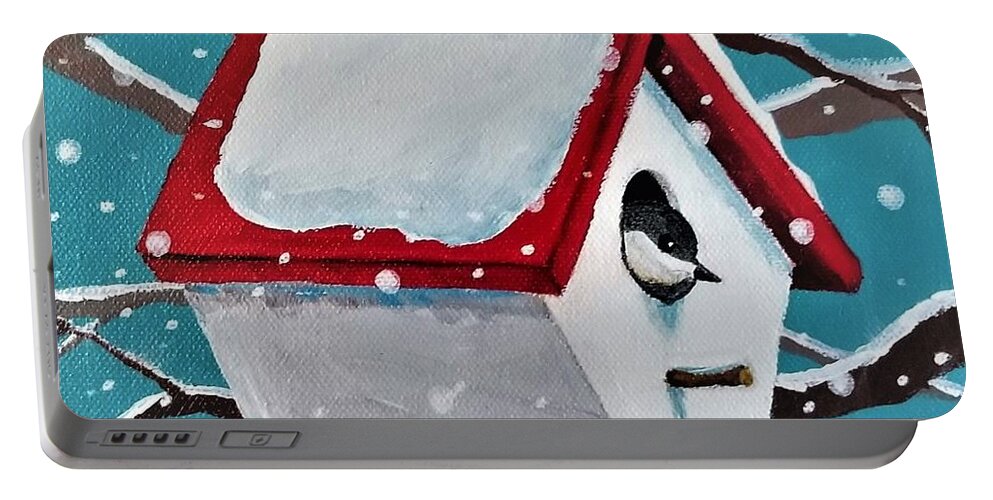 Bird Portable Battery Charger featuring the painting New Home by Jim Harris