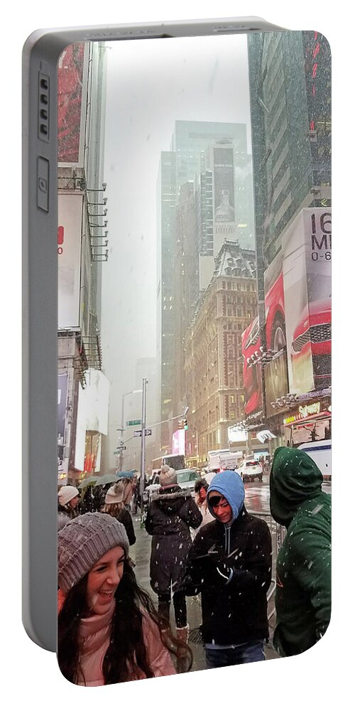 New York Portable Battery Charger featuring the digital art New York City 167 MPH by Ann Johndro-Collins
