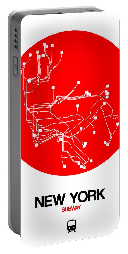 New York Portable Battery Charger featuring the digital art New York Red Subway Map by Naxart Studio