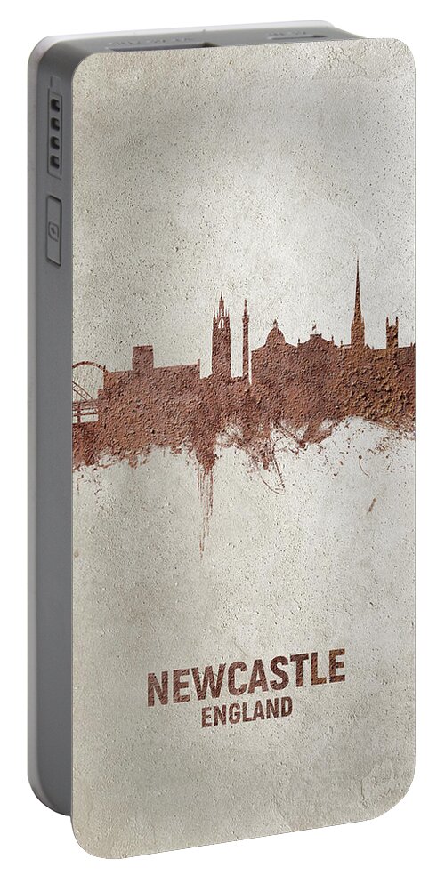 Newcastle Portable Battery Charger featuring the digital art Newcastle England Rust Skyline by Michael Tompsett