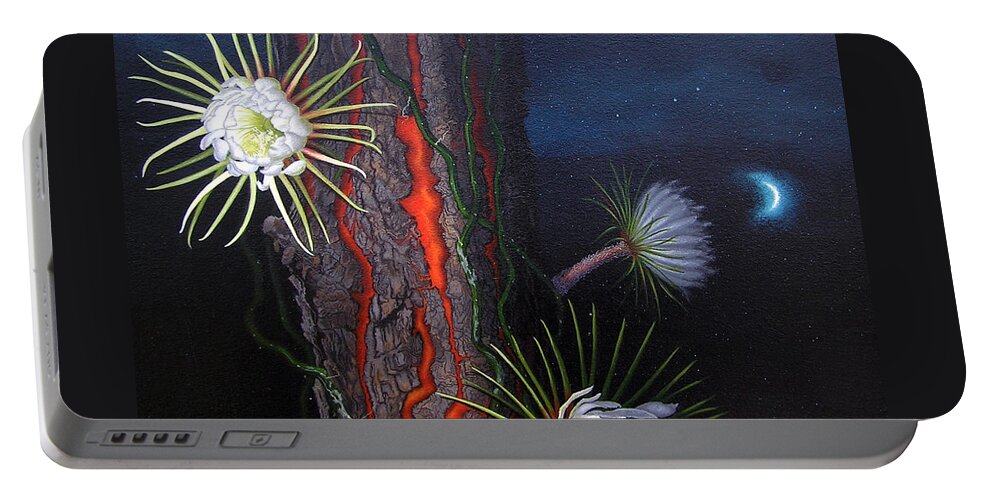 Back Yard Portable Battery Charger featuring the painting Night Blooming Cereus by Adrienne Dye