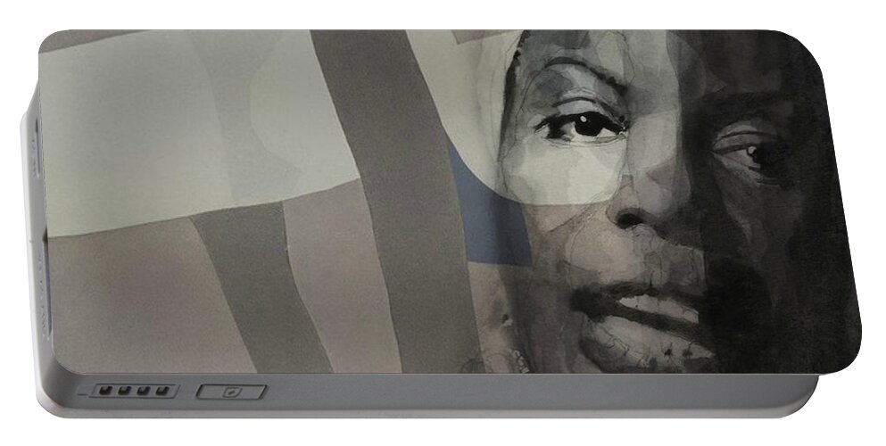 Nina Simone Portable Battery Charger featuring the mixed media Nina Simone _ Retro by Paul Lovering