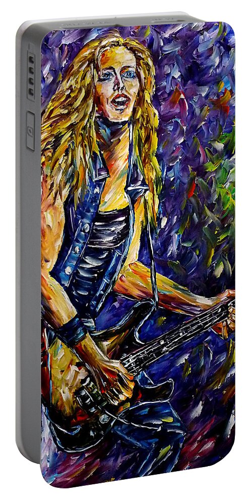 I Love Nita Strauss Portable Battery Charger featuring the painting Rock Guitarist by Mirek Kuzniar