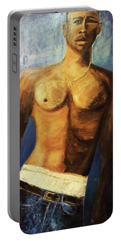  Portable Battery Charger featuring the painting No Shirt by Sylvan Rogers