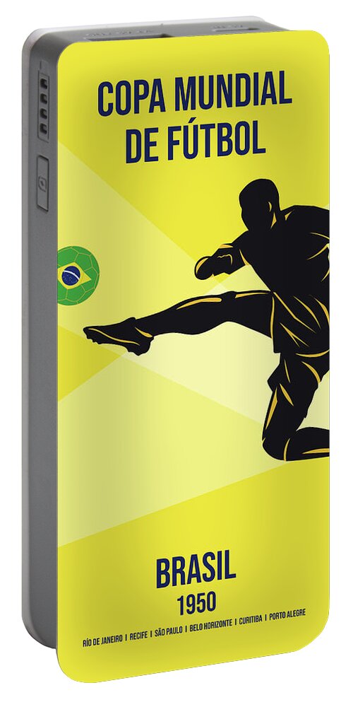 World Portable Battery Charger featuring the digital art No04 My 1950 Brasil Soccer World Cup poster by Chungkong Art