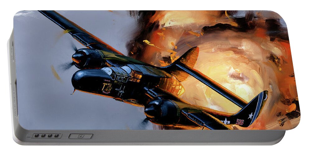 Military Aircraft Portable Battery Charger featuring the painting Northrop P-61B Black Widow by Jack Fellows