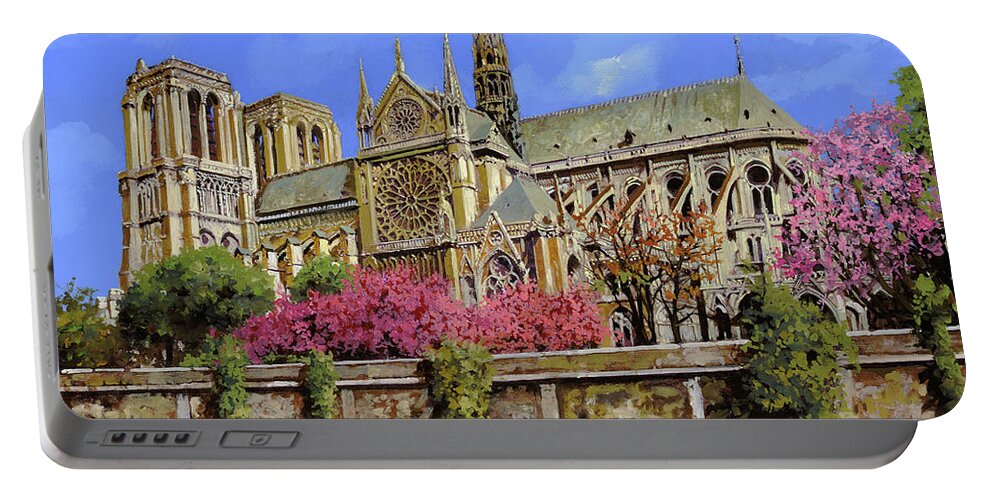 Notre Dame Portable Battery Charger featuring the painting Notre Dame in primavera by Guido Borelli