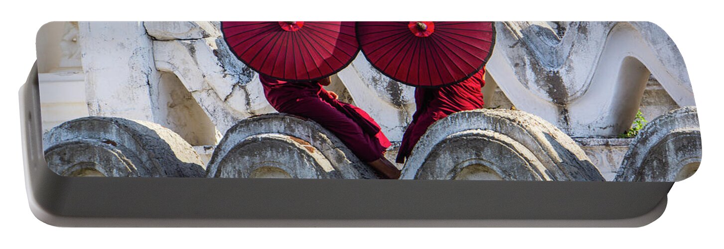 Boy Portable Battery Charger featuring the photograph novice Burmese monks by Ann Moore