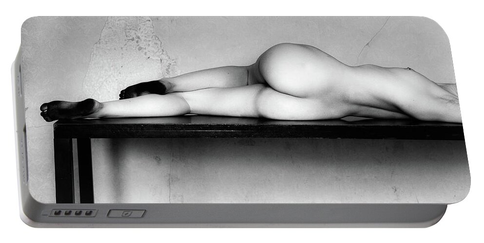 Weston Portable Battery Charger featuring the photograph Nude Reclining On Table by Lindsay Garrett