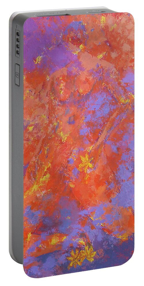 Nude Portable Battery Charger featuring the painting Nude Woman with Flowers by Alex Mortensen