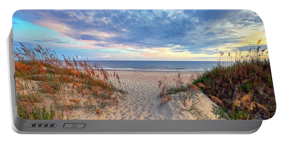 Beachclub Portable Battery Charger featuring the photograph Oak Island NC Beach Walkout by Nick Noble