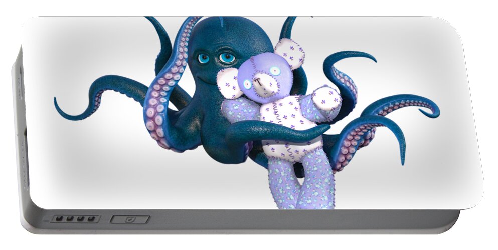 Octopus Portable Battery Charger featuring the digital art Octopus and Purple Bear by Betsy Knapp