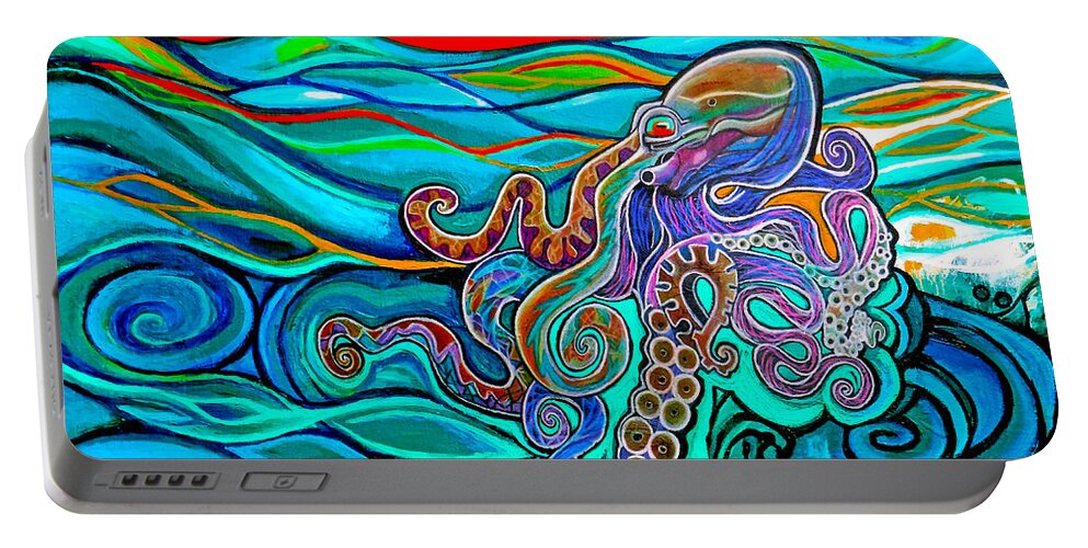 Animal Portable Battery Charger featuring the painting Octopus At Sunset by Genevieve Esson