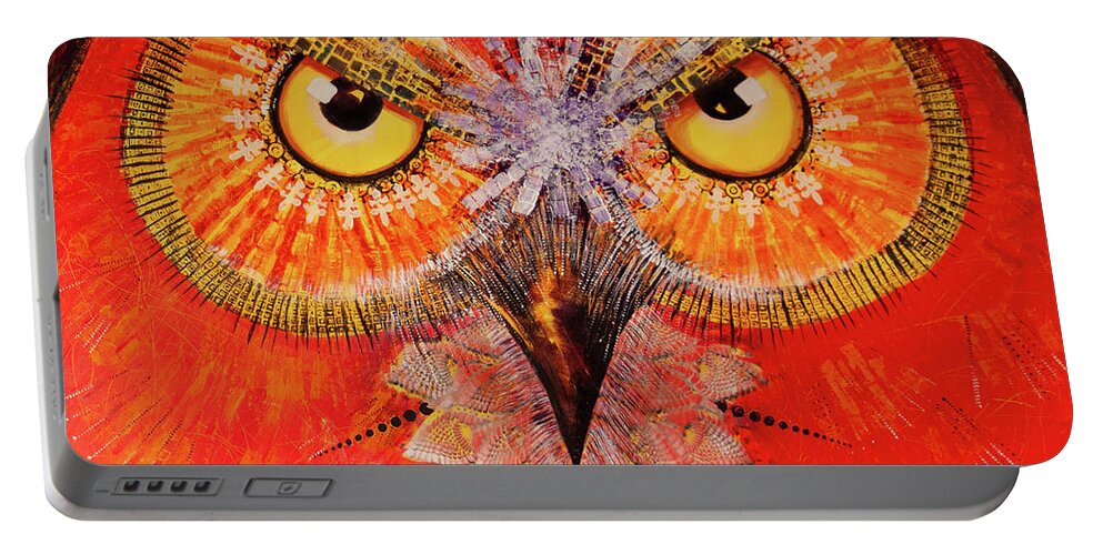 Owl Portable Battery Charger featuring the painting OL Big Red by Laurel Bahe