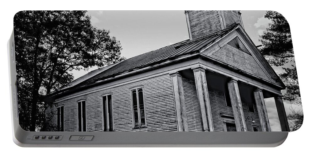 Black And White Portable Battery Charger featuring the photograph Old Church in Black and White by Maggy Marsh