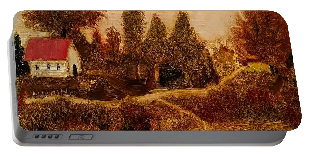 Country Portable Battery Charger featuring the painting Old Church road by Mike Benton