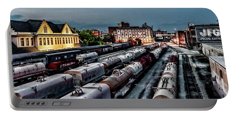 Old City Rail Yard Portable Battery Charger featuring the photograph Old City Rail Yard by Sharon Popek