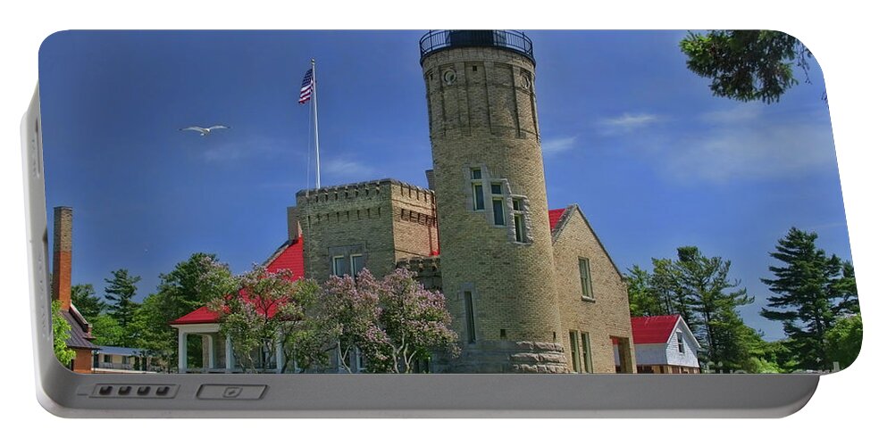 Lighthouse Portable Battery Charger featuring the photograph Old Mackinac Point Lighthouse by Joan Bertucci