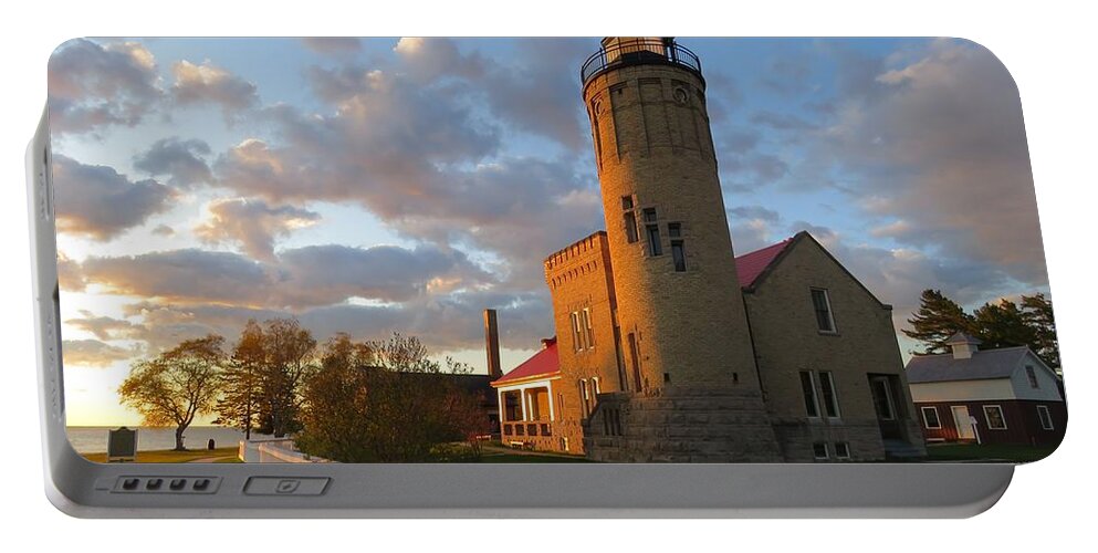 Michigan Portable Battery Charger featuring the photograph Old Mackinac Point Lighthouse Sunrise by Keith Stokes