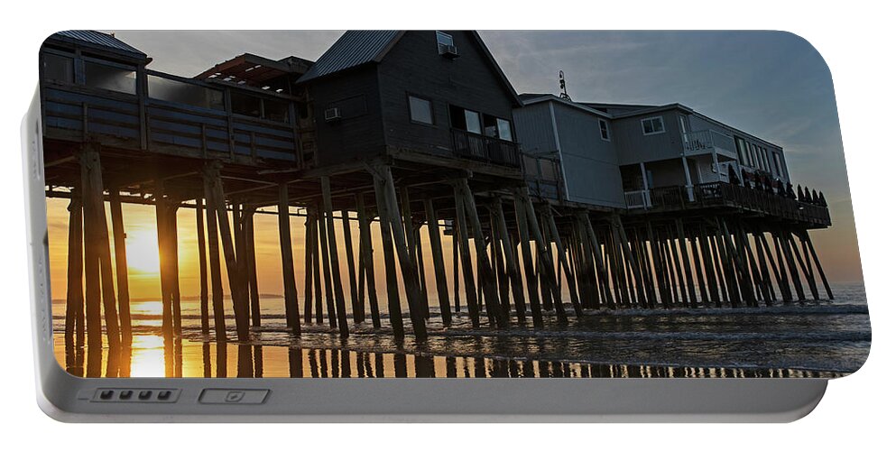 Old Portable Battery Charger featuring the photograph Old Orchard Beach Maine Sunrise at the Pier by Toby McGuire