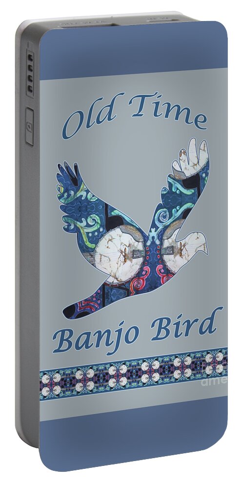 Banjo Portable Battery Charger featuring the mixed media Old Time Banjo Bird by Sue Duda