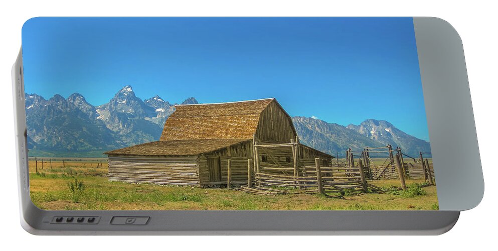 Grand Teton Portable Battery Charger featuring the photograph Old wooden Barn Grand Teton by Benny Marty